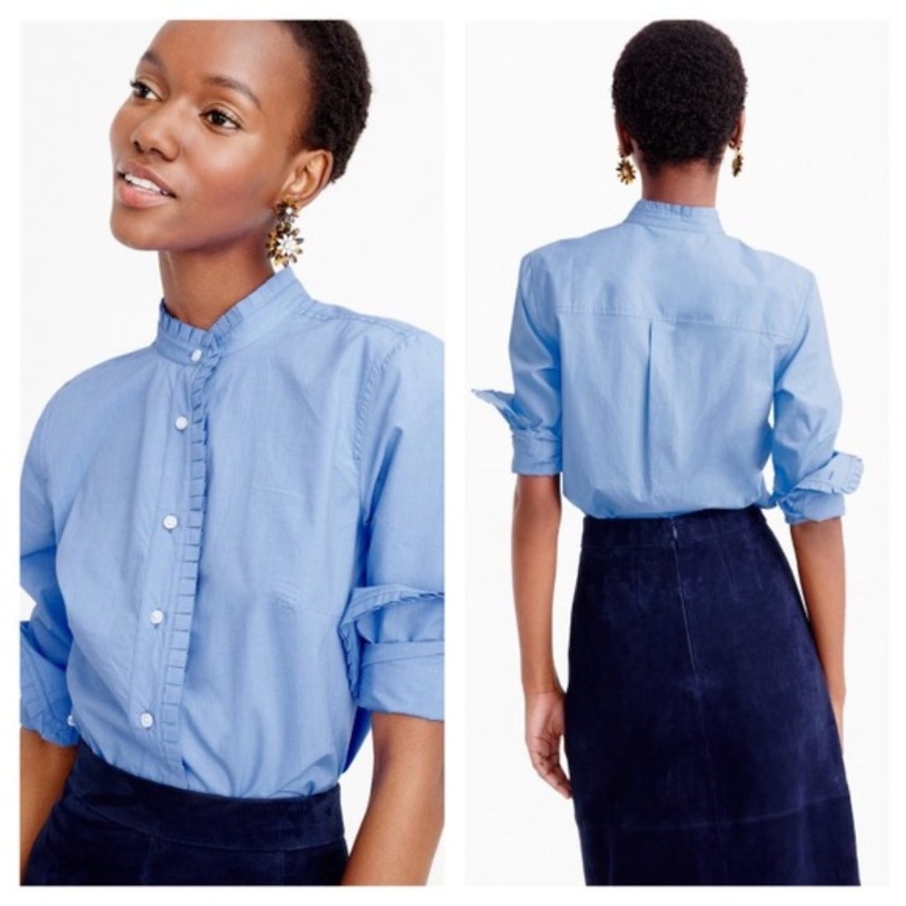 Jcrew Blue Button Down with Ruffle trim